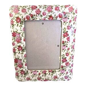 VTG Y2K Rose Chintz Floral Picture Frame 5x7 Pic Ceramic Granny Shabby Coquette